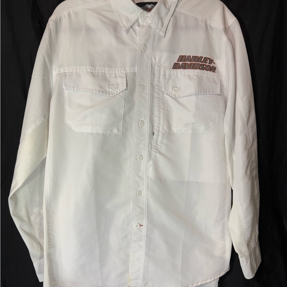 Harley-Davidson White Casual Button Down Shirt with Embroidery